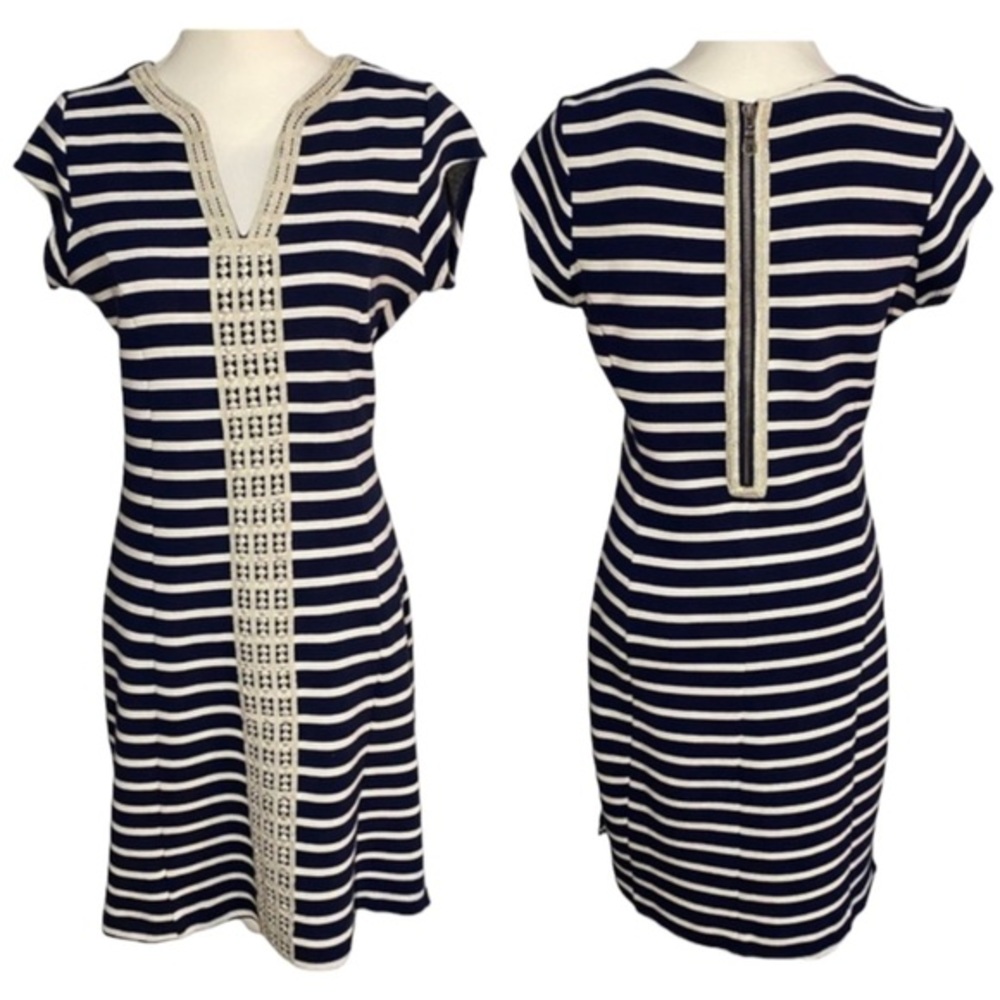 Hatley Womens Size Small Ponte Striped Ribbed Short Sleeve Dress Navy